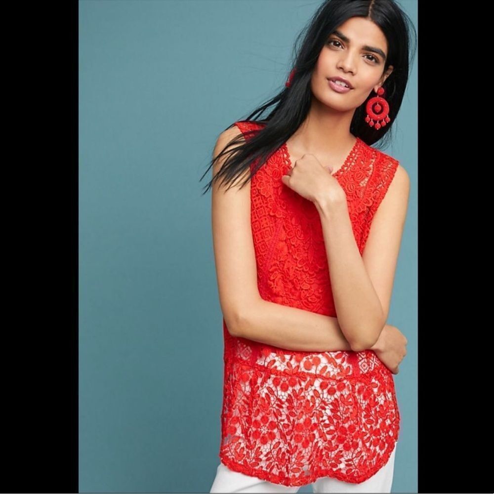 Anthropologie TINY Gardenia Red Crochet Lace Sleeveless Tank Top Medium